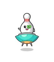 bowling pin cartoon riding a future spaceship vector