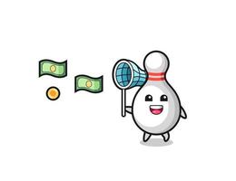 illustration of the bowling pin catching flying money vector