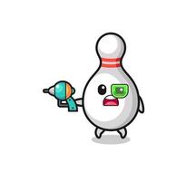 cute bowling pin holding a future gun vector