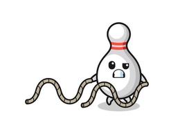 illustration of bowling pin doing battle rope workout vector