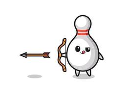 illustration of bowling pin character doing archery vector