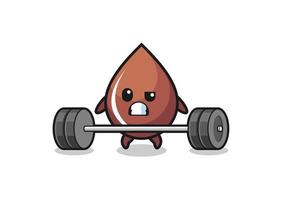 cartoon of chocolate drop lifting a barbell vector