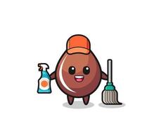 cute chocolate drop character as cleaning services mascot vector