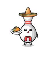 bowling pin Mexican chef mascot holding a taco vector