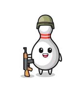 cute bowling pin mascot as a soldier vector