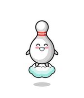 cute bowling pin illustration riding a floating cloud vector