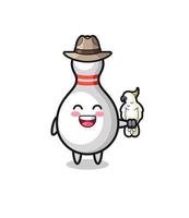 bowling pin zookeeper mascot with a parrot vector