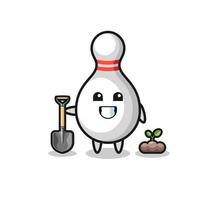 cute bowling pin cartoon is planting a tree seed vector