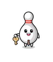 cute bowling pin as a real estate agent mascot vector