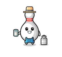 bowling pin cartoon as the dairy farmer vector