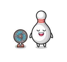 cute bowling pin is standing in front of the fan vector