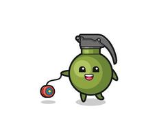 cartoon of cute grenade playing a yoyo vector