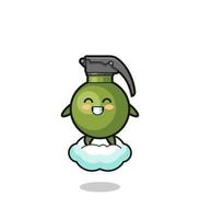 cute grenade illustration riding a floating cloud vector
