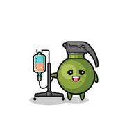 cute grenade character standing with infusion pole vector