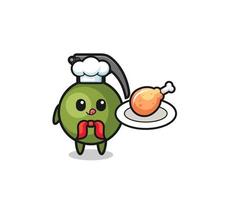 grenade fried chicken chef cartoon character vector