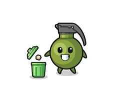 illustration of the grenade throwing garbage in the trash can vector