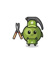 cute grenade as gardener mascot vector