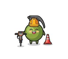 road worker mascot of grenade holding drill machine vector