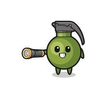 grenade mascot holding flashlight vector