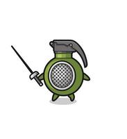 grenade earth cartoon as fencer mascot vector