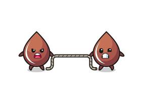 cute chocolate drop character is playing tug of war game vector