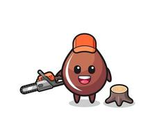 chocolate drop lumberjack character holding a chainsaw vector