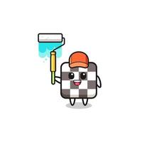 the chess board painter mascot with a paint roller vector