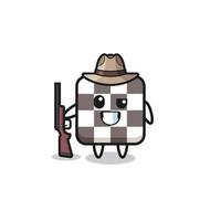 chess board hunter mascot holding a gun vector