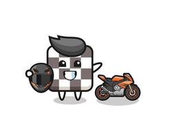 cute chess board cartoon as a motorcycle racer vector