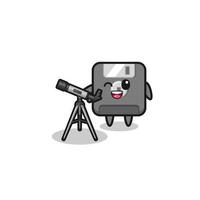 floppy disk astronomer mascot with a modern telescope vector