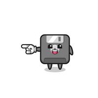 floppy disk cartoon with pointing left gesture vector