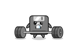 cartoon of floppy disk lifting a barbell vector