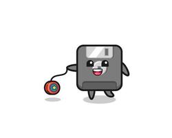 cartoon of cute floppy disk playing a yoyo vector