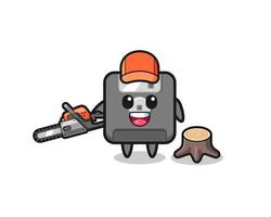 floppy disk lumberjack character holding a chainsaw vector