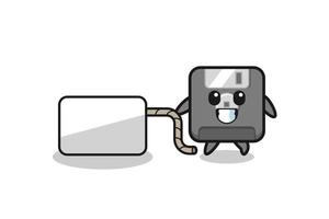 floppy disk cartoon is pulling a banner vector