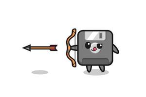 illustration of floppy disk character doing archery vector