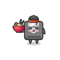 floppy disk as Chinese chef mascot holding a noodle bowl vector