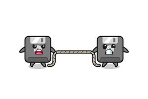 cute floppy disk character is playing tug of war game vector
