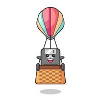 floppy disk mascot riding a hot air balloon vector