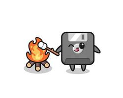 floppy disk character is burning marshmallow vector