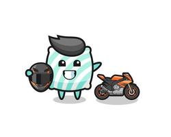 cute pillow cartoon as a motorcycle racer vector