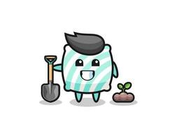 cute pillow cartoon is planting a tree seed vector