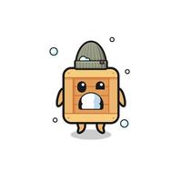 cute cartoon wooden box with shivering expression vector