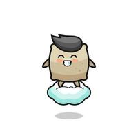 cute sack illustration riding a floating cloud vector