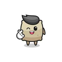 sack character doing Korean finger heart vector