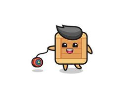 cartoon of cute wooden box playing a yoyo vector