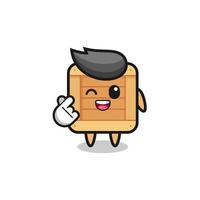 personaje de caja de madera haciendo corazón de dedo coreano vector