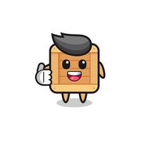 wooden box mascot doing thumbs up gesture vector