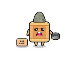 cute wooden box beggar cartoon character vector