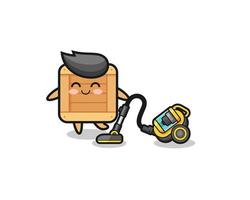 cute wooden box holding vacuum cleaner illustration vector